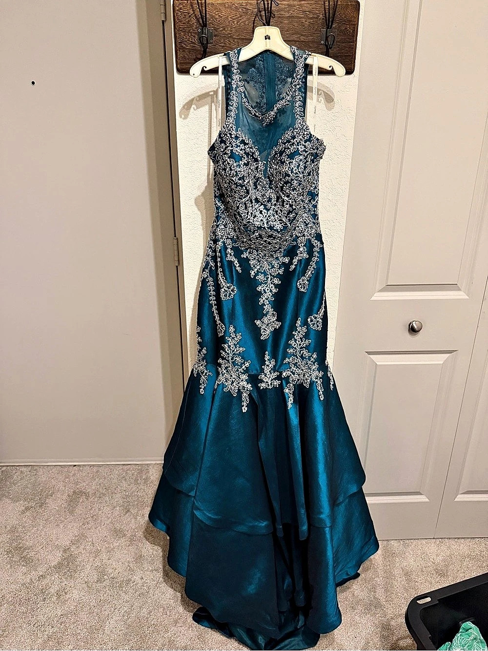 Tiffany Designs Beaded Mermaid Prom Gown in Blue Size 10